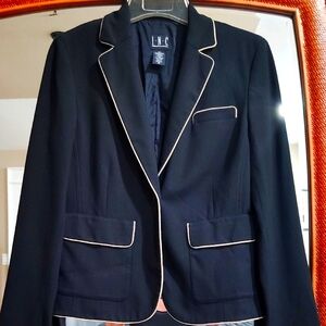 INC International Concepts Black and Beige Blazer with Notched Lapels